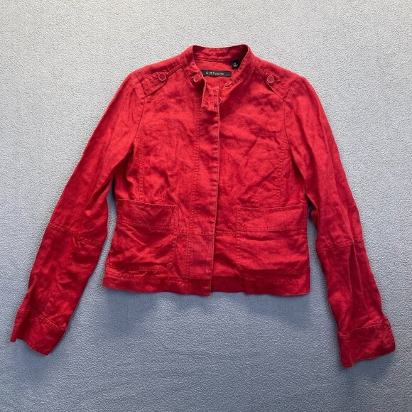 CITY UNLTD size 4 Red 100% Linen Crop blazer Jacket,Buttons Front,Womens - Picture 1 of 11